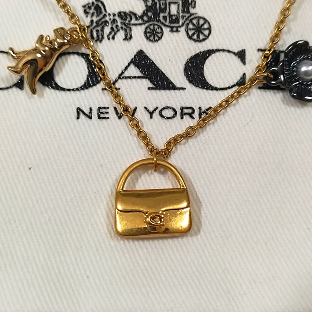 NWT COACH Mini Tabby Gold and Black Charm Necklace - Picture 5 of 10